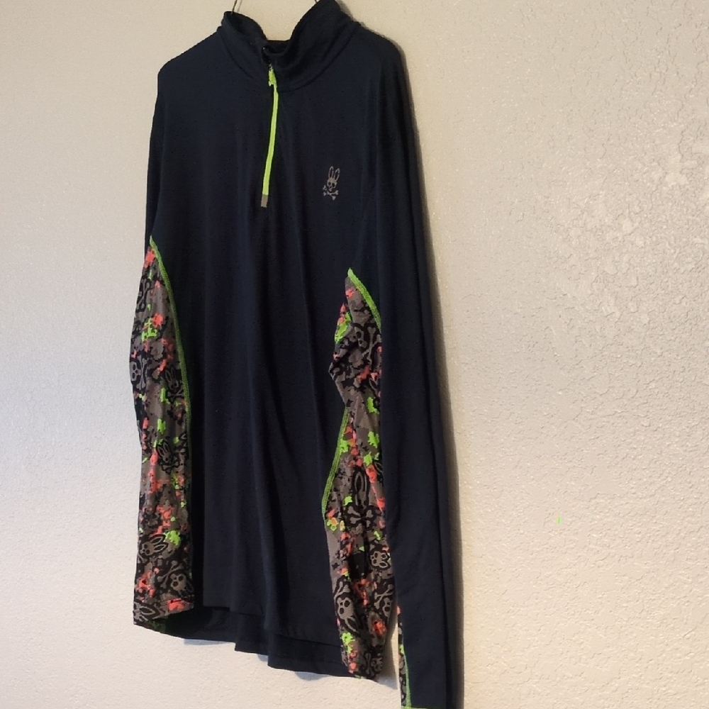 Physco Bunny 🐰 Blue/Green Long Sleeve Top with Multi Color Accents